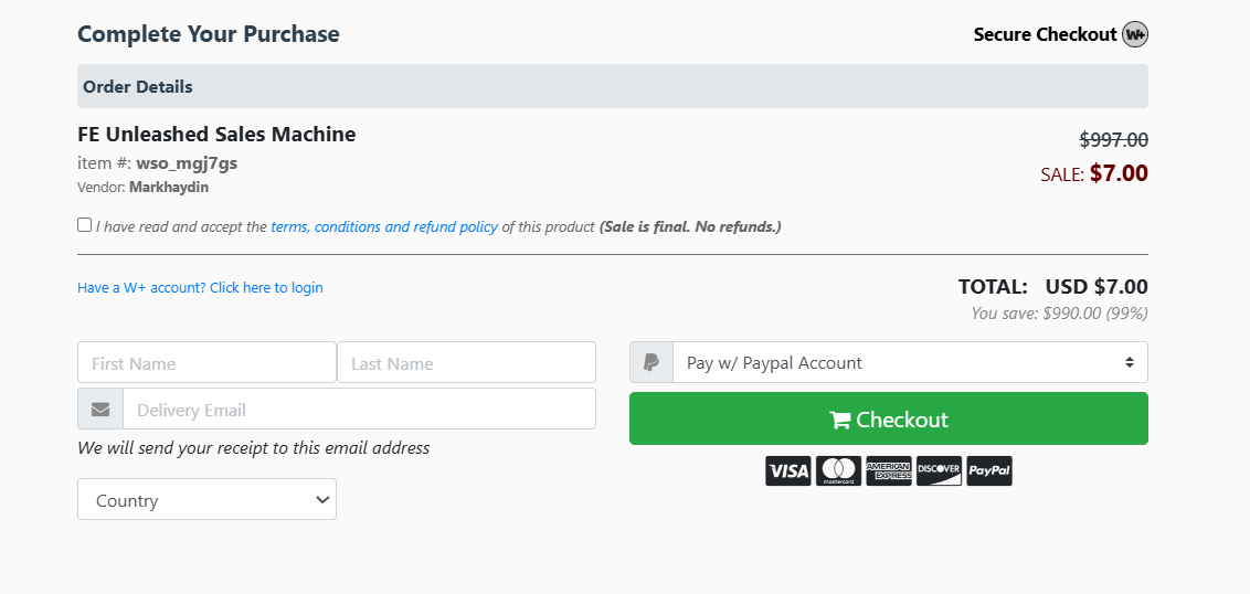 Checkout page screenshot